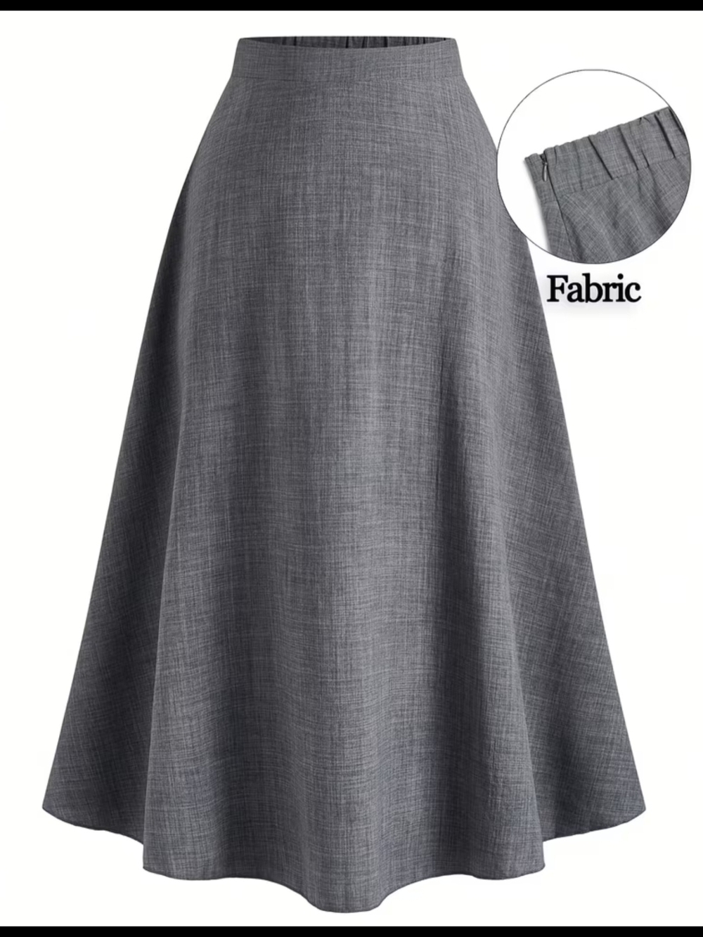 Classic Gray A-Line Midi Skirt - Sleek Flared Silhouette